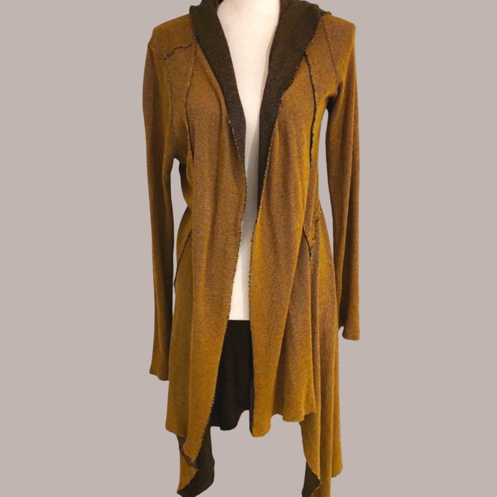 Cutloose Cardigan Long Two-Tone Gold/Black Waterfall Drape Hooded M